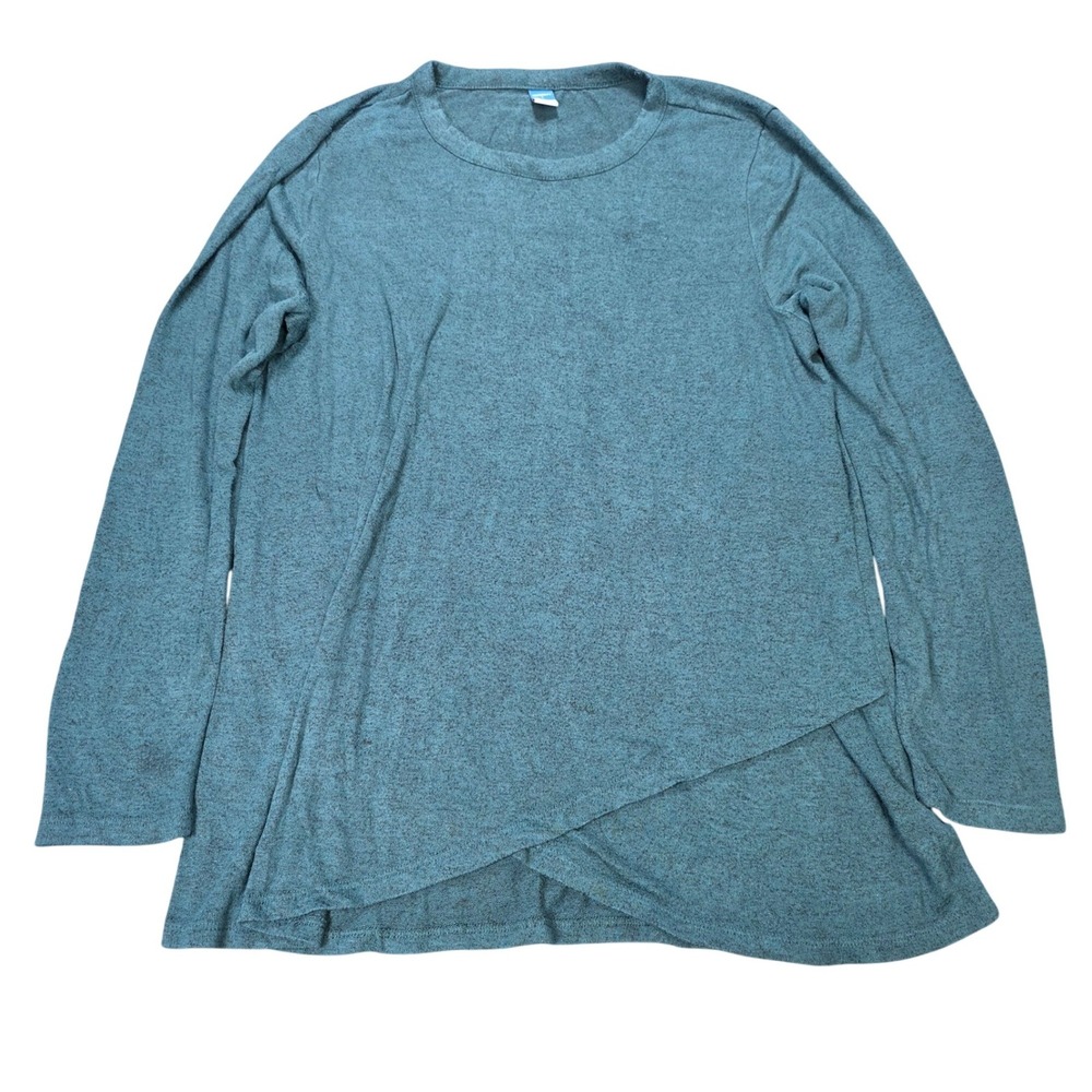 Old Navy Maternity Long Sleeve Top Size L Teal Heathered Crossover Tulip Hem